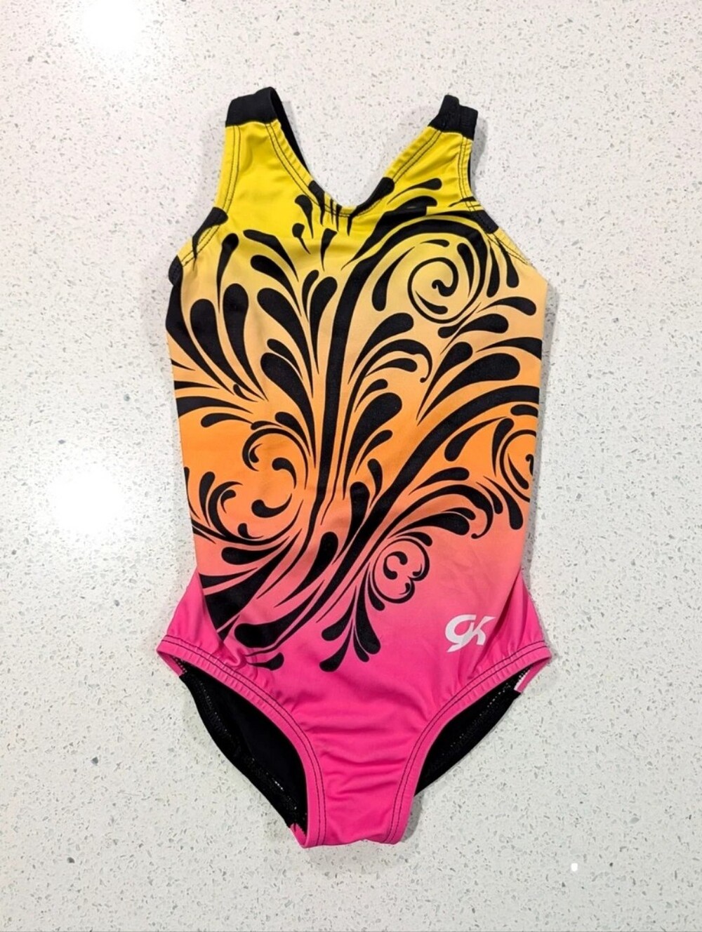 GREAT GK ELITE Gymnastics Dance Leotard extra small NEON Yellow GRADIENT SUNSET